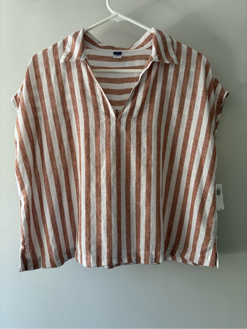 Old Navy Rust and White Striped Linen Cropped Tunic Top